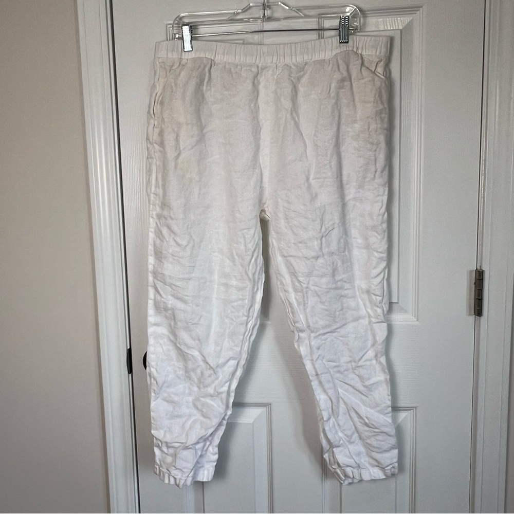 Zara White Linen-Blend Drawstring Pants